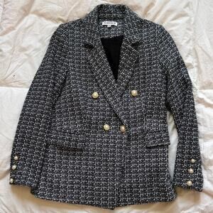 Nanette leopore Tweed double breasted blazer sz 4 coquette feminine academia